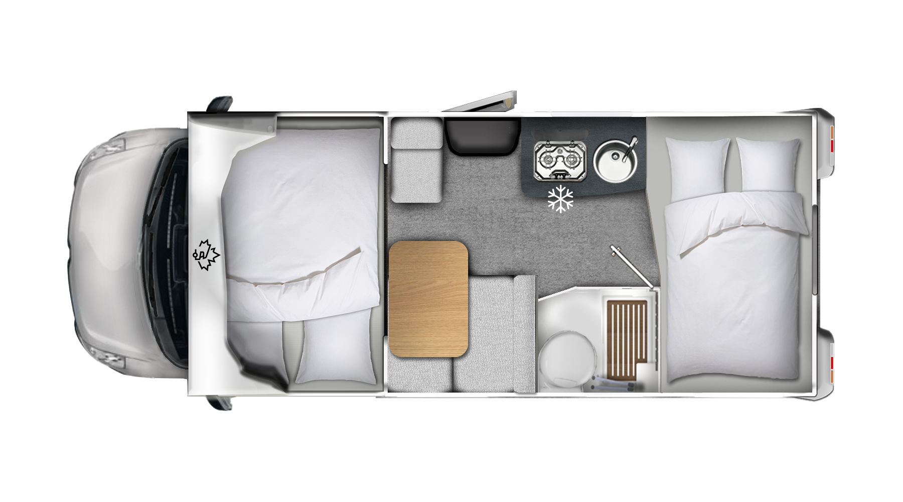 Ahorn Camp A 595 – kompaktný alkovňový karavan pre rodiny.