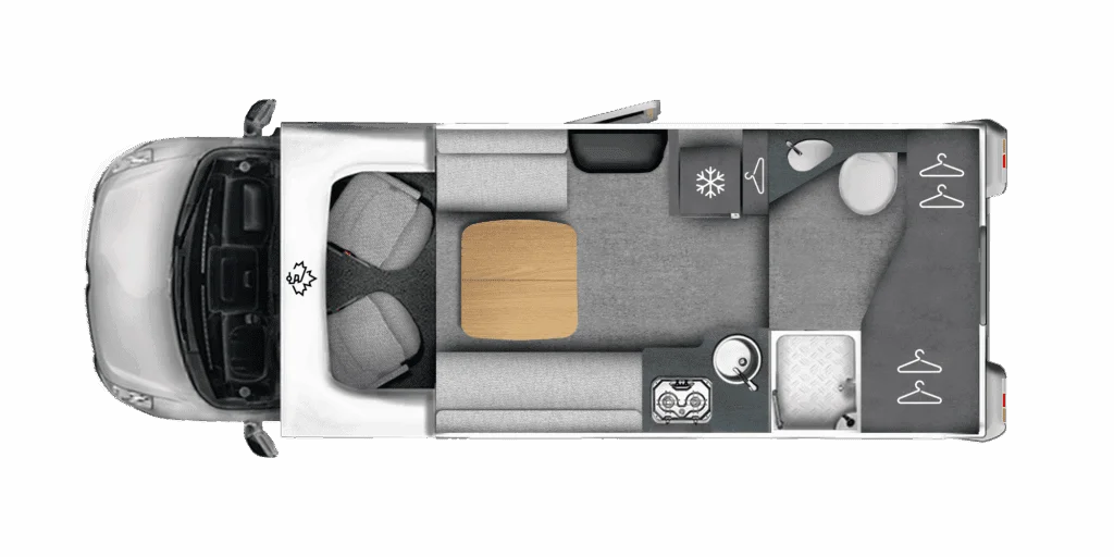 Karavan Ahorn Camp T 640 – polointegrovaný model s veľkým úložným priestorom a elektrickou sklopnou posteľou