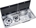Dometic MO9722R – vstavaný dvojhorákový varič s drezom a skleneným krytom