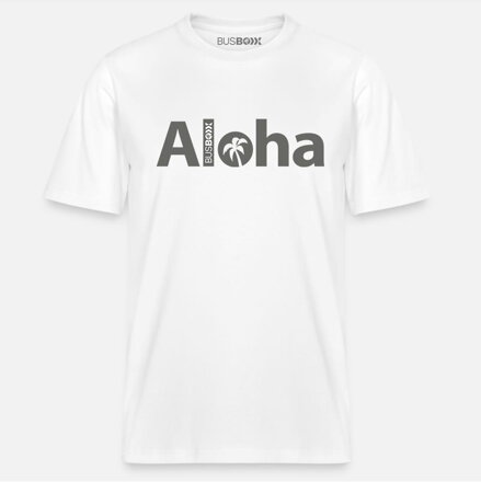 BusBoxx T-Shirt ALOHA  - pánske biele tričko,,L"  bio bavlna