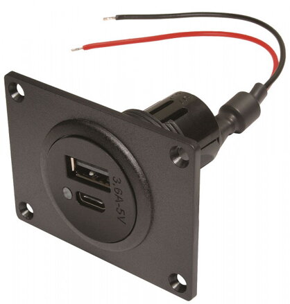 PRO CAR Dvojzásuvkový EV Power USB-C/A s montážnou doskou 12 - 24 V