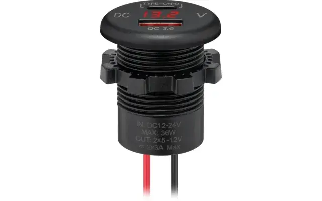 Vstavaná USB nabíjačka  –rýchlonabíjanie 12/24 V s LED indikáciou