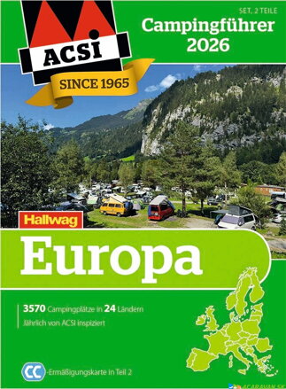 ACSI camping sprievodca  Europa 2026 – dvojzväzkový kempingový sprievodca s kartou zliav