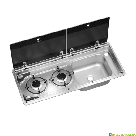 Dometic  MO9722R D 28 mm – vstavaný dvojhorákový varič s drezom a skleneným krytom