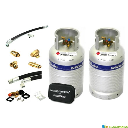 Systém 2 plniteľných plynových fliaš ALUGAS s multiventilom a príslušenstvom