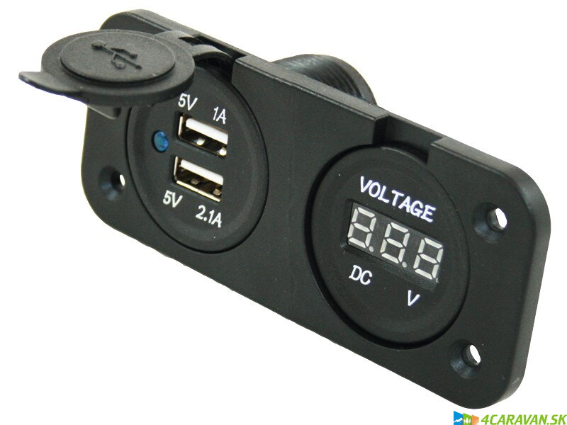 Dvojitá USB vstavaná zásuvka – s voltmetrom, 12 V Dvojitá USB vstavaná zásuvka – s voltmetrom, 12 V