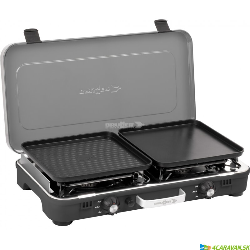 Brunner DEVIL POWERKOOK GP 30 – plynový varič s grilovacími platňami, 2 horáky