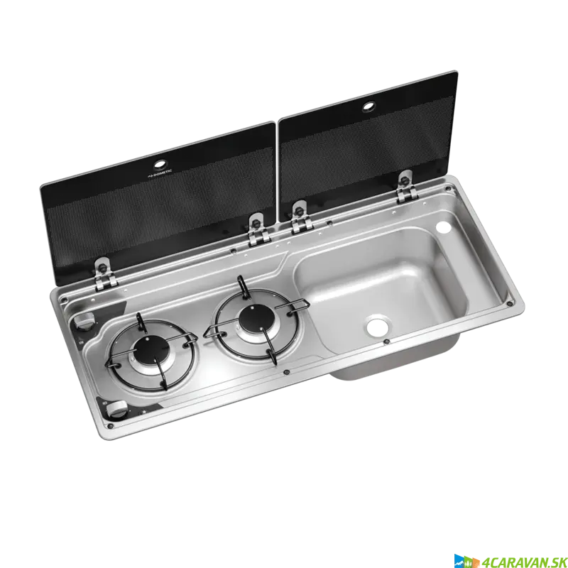Dometic  MO9722R D 28 mm – vstavaný dvojhorákový varič s drezom a skleneným krytom