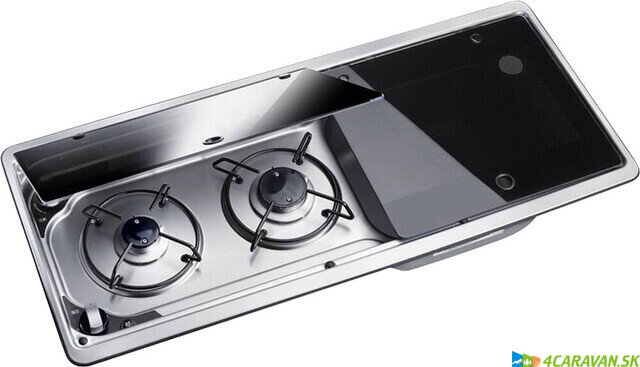 Dometic MO9722R – vstavaný dvojhorákový varič s drezom a skleneným krytom