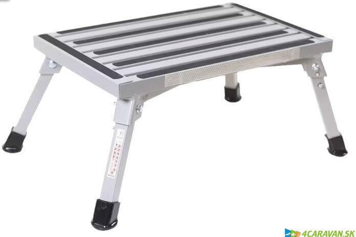 Hliníkový jednostupňový nástupný schodík – skladacie nohy, nosnosť 150 kg
