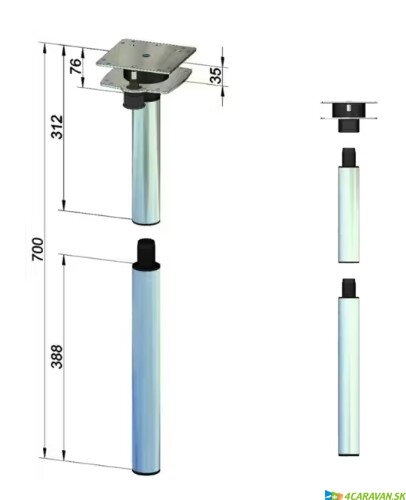 Trojdielna otočná noha pre stolík